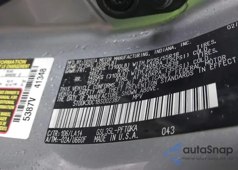 2011 Toyota Sienna Limited z USA, uszkodzony, nr VIN 5TDDK3DC1BS002387